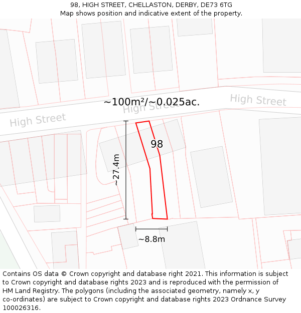 98, HIGH STREET, CHELLASTON, DERBY, DE73 6TG: Plot and title map