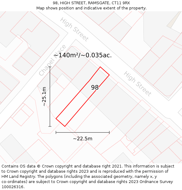 98, HIGH STREET, RAMSGATE, CT11 9RX: Plot and title map