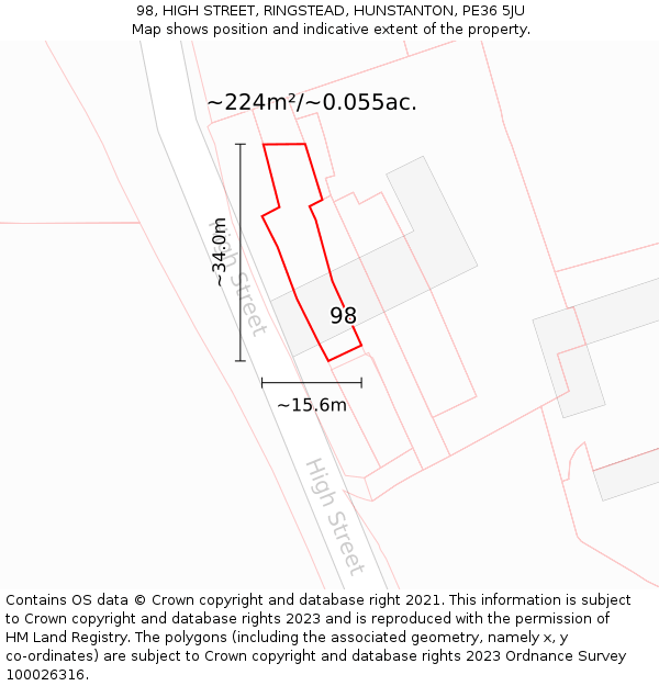 98, HIGH STREET, RINGSTEAD, HUNSTANTON, PE36 5JU: Plot and title map