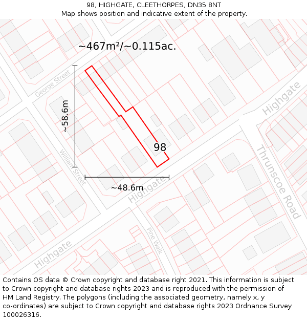 98, HIGHGATE, CLEETHORPES, DN35 8NT: Plot and title map