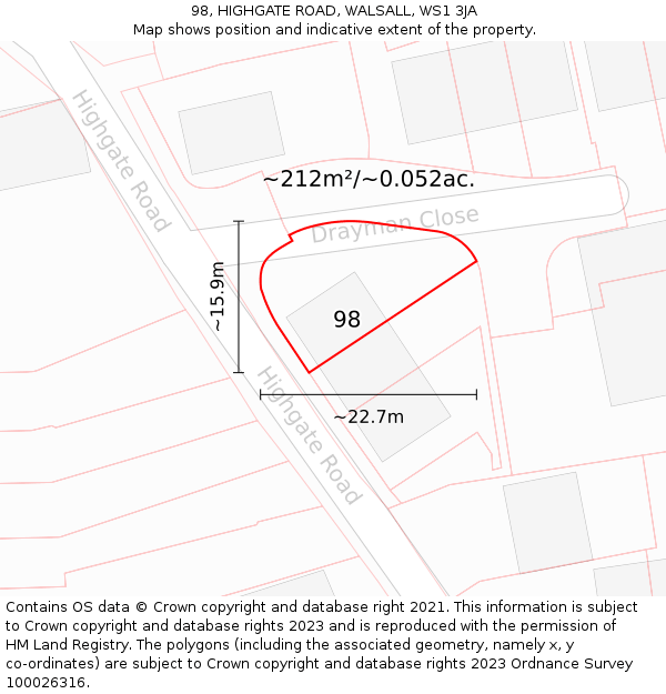 98, HIGHGATE ROAD, WALSALL, WS1 3JA: Plot and title map