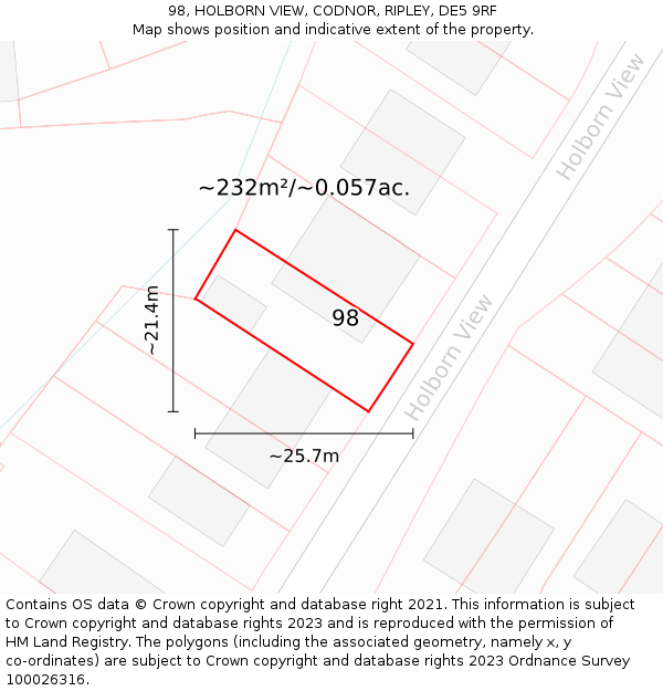 98, HOLBORN VIEW, CODNOR, RIPLEY, DE5 9RF: Plot and title map