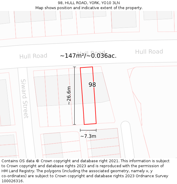 98, HULL ROAD, YORK, YO10 3LN: Plot and title map
