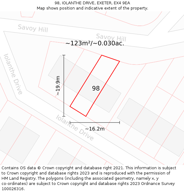 98, IOLANTHE DRIVE, EXETER, EX4 9EA: Plot and title map
