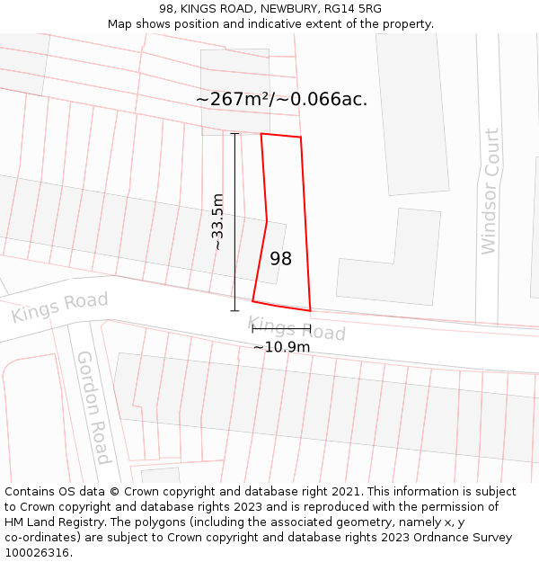 98, KINGS ROAD, NEWBURY, RG14 5RG: Plot and title map