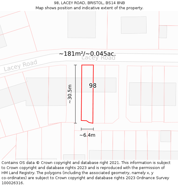 98, LACEY ROAD, BRISTOL, BS14 8NB: Plot and title map