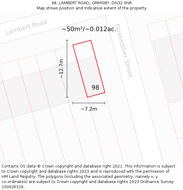 98, LAMBERT ROAD, GRIMSBY, DN32 0NR: Plot and title map