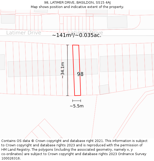 98, LATIMER DRIVE, BASILDON, SS15 4AJ: Plot and title map