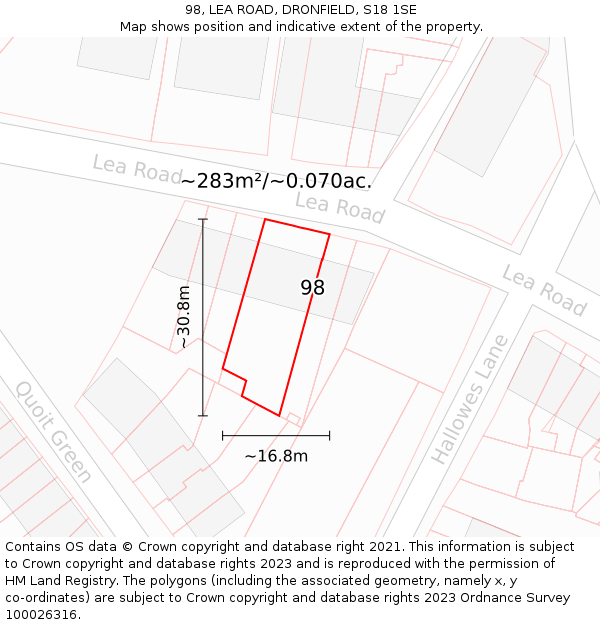 98, LEA ROAD, DRONFIELD, S18 1SE: Plot and title map