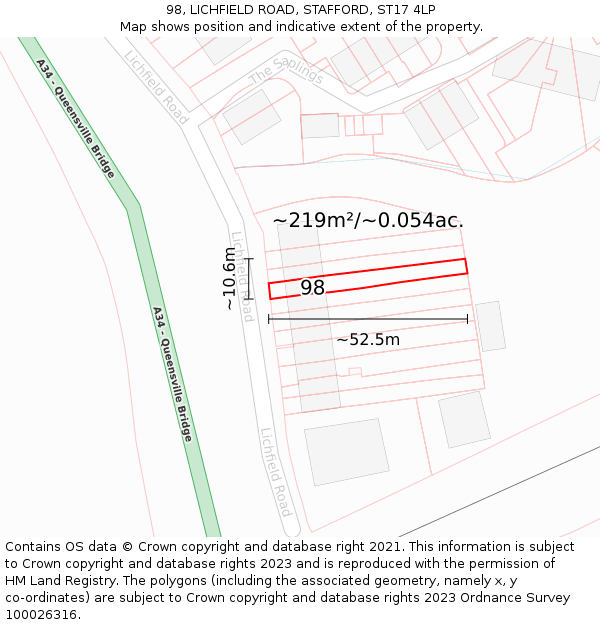 98, LICHFIELD ROAD, STAFFORD, ST17 4LP: Plot and title map