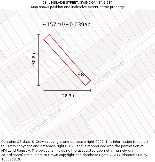 98, LINSLADE STREET, SWINDON, SN2 2BN: Plot and title map