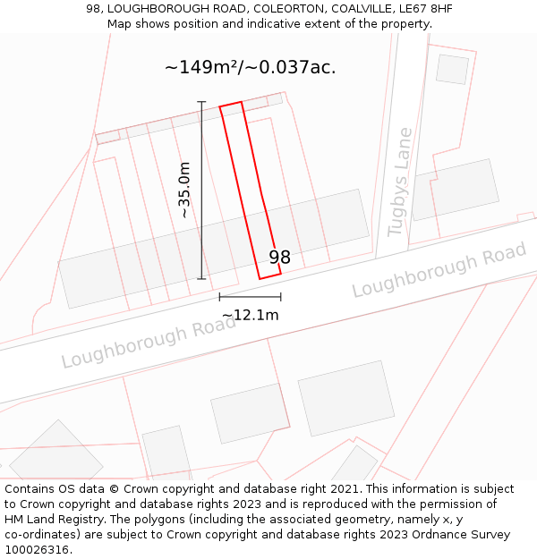 98, LOUGHBOROUGH ROAD, COLEORTON, COALVILLE, LE67 8HF: Plot and title map