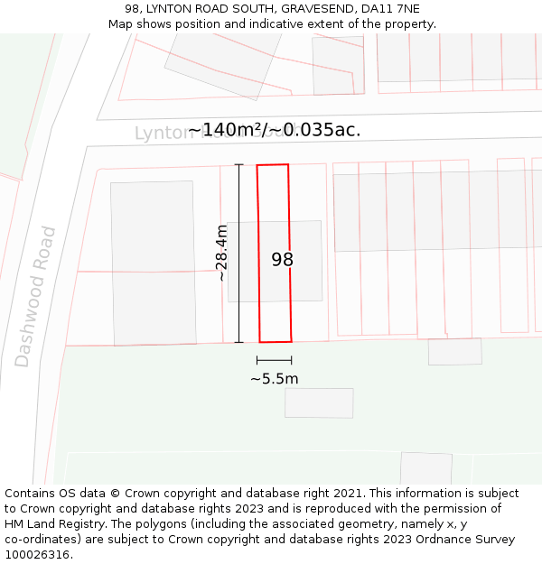 98, LYNTON ROAD SOUTH, GRAVESEND, DA11 7NE: Plot and title map