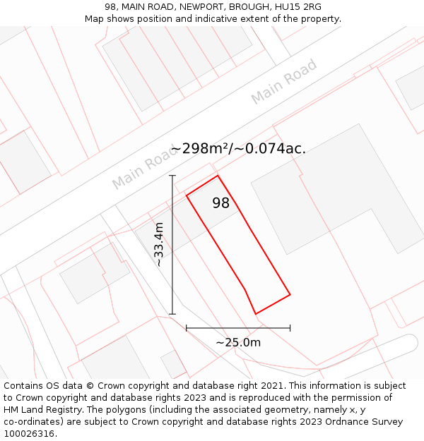 98, MAIN ROAD, NEWPORT, BROUGH, HU15 2RG: Plot and title map
