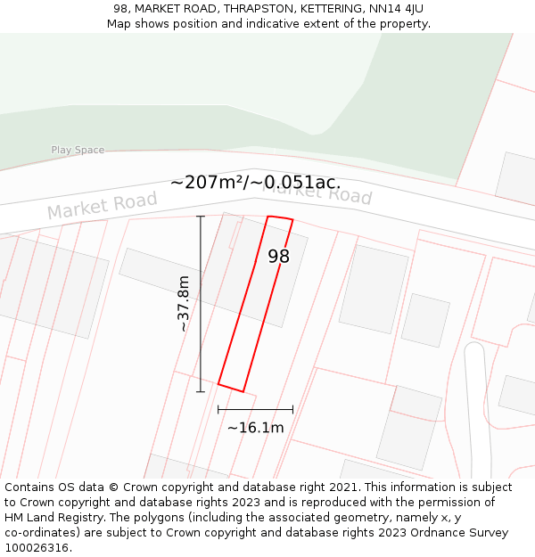 98, MARKET ROAD, THRAPSTON, KETTERING, NN14 4JU: Plot and title map