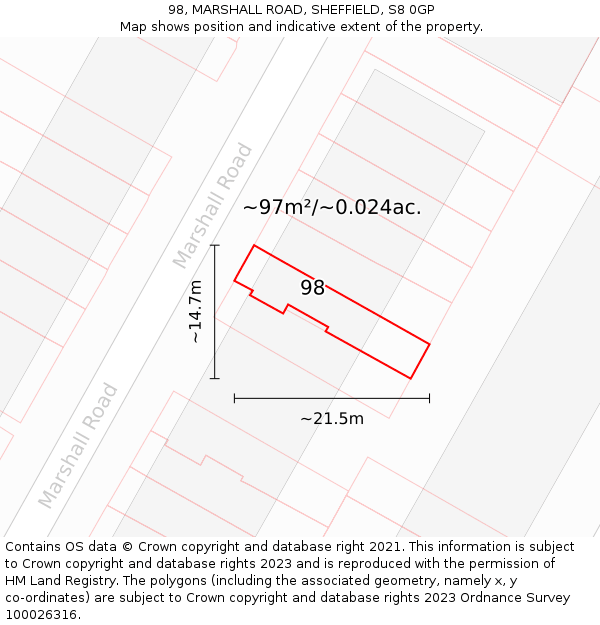 98, MARSHALL ROAD, SHEFFIELD, S8 0GP: Plot and title map