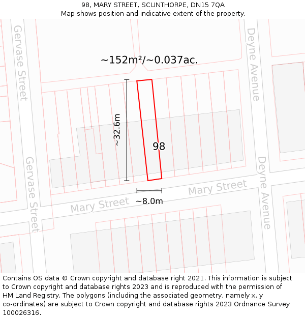 98, MARY STREET, SCUNTHORPE, DN15 7QA: Plot and title map