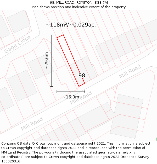 98, MILL ROAD, ROYSTON, SG8 7AJ: Plot and title map