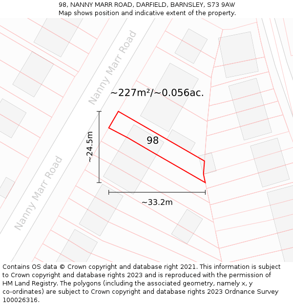 98, NANNY MARR ROAD, DARFIELD, BARNSLEY, S73 9AW: Plot and title map