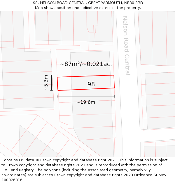 98, NELSON ROAD CENTRAL, GREAT YARMOUTH, NR30 3BB: Plot and title map