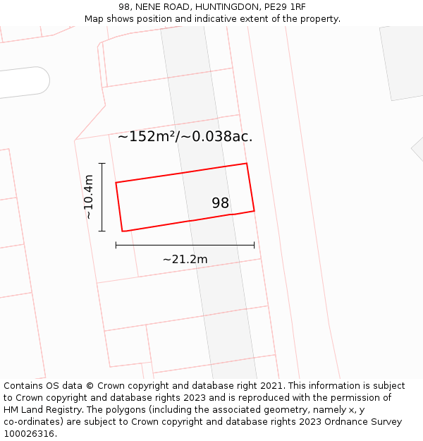 98, NENE ROAD, HUNTINGDON, PE29 1RF: Plot and title map