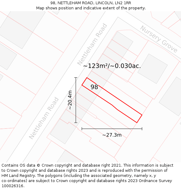98, NETTLEHAM ROAD, LINCOLN, LN2 1RR: Plot and title map