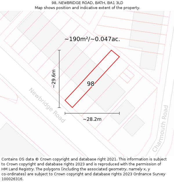 98, NEWBRIDGE ROAD, BATH, BA1 3LD: Plot and title map