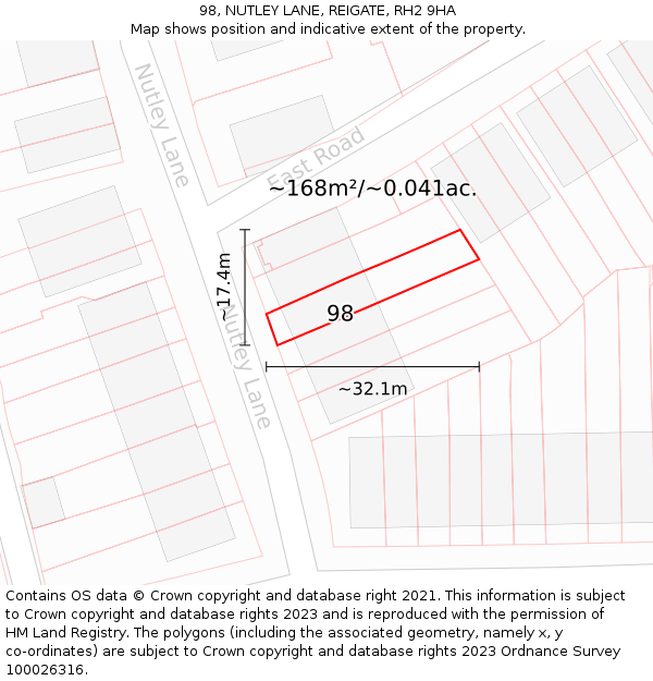 98, NUTLEY LANE, REIGATE, RH2 9HA: Plot and title map