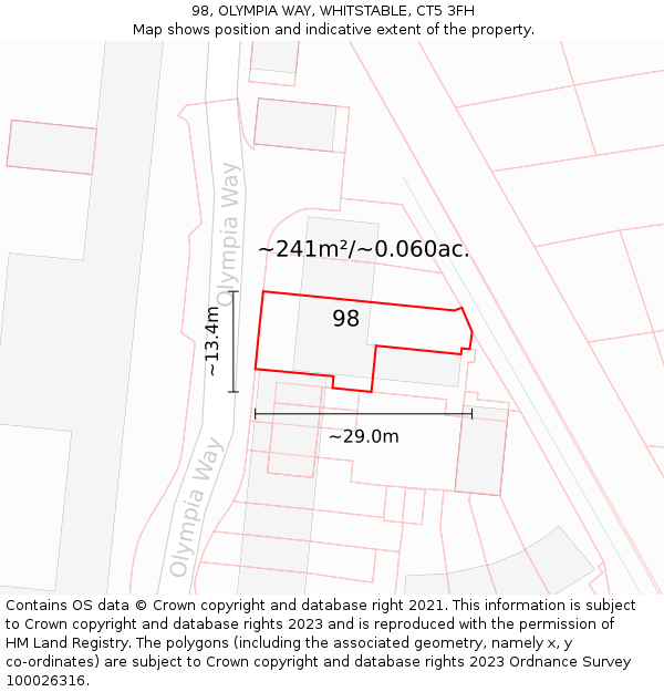 98, OLYMPIA WAY, WHITSTABLE, CT5 3FH: Plot and title map