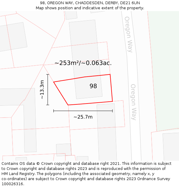 98, OREGON WAY, CHADDESDEN, DERBY, DE21 6UN: Plot and title map