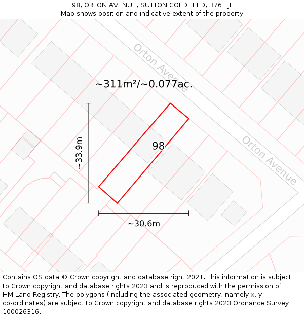 98, ORTON AVENUE, SUTTON COLDFIELD, B76 1JL: Plot and title map