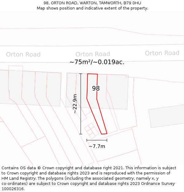 98, ORTON ROAD, WARTON, TAMWORTH, B79 0HU: Plot and title map