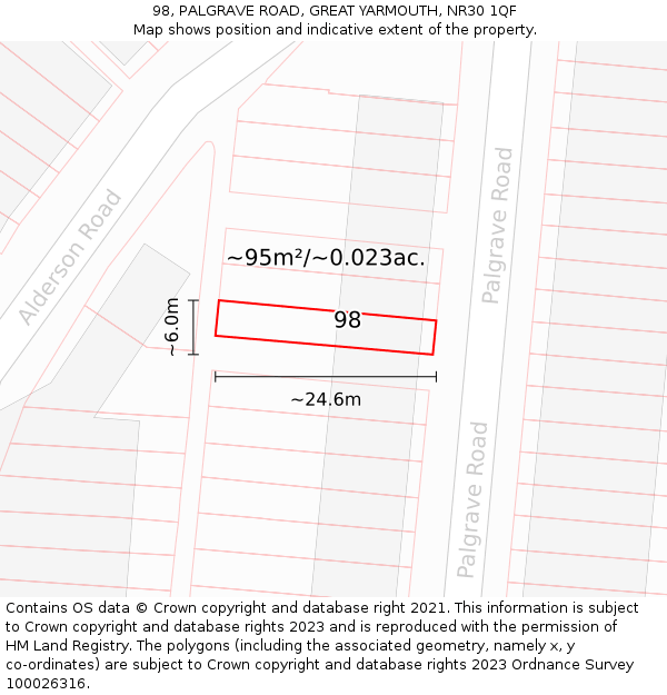 98, PALGRAVE ROAD, GREAT YARMOUTH, NR30 1QF: Plot and title map