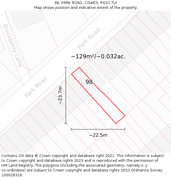 98, PARK ROAD, COWES, PO31 7LY: Plot and title map