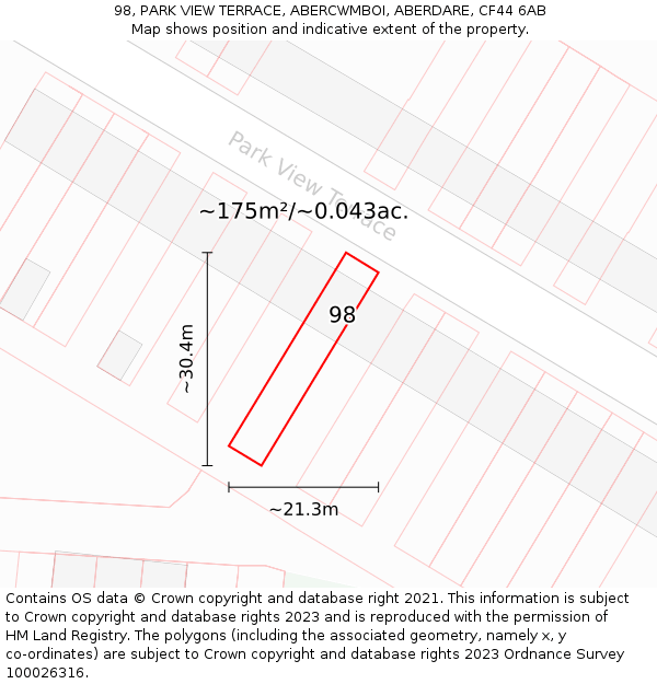 98, PARK VIEW TERRACE, ABERCWMBOI, ABERDARE, CF44 6AB: Plot and title map