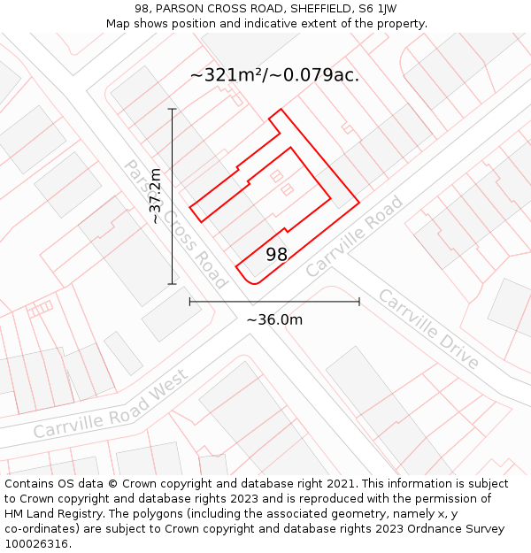 98, PARSON CROSS ROAD, SHEFFIELD, S6 1JW: Plot and title map