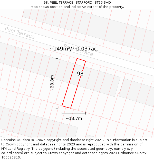 98, PEEL TERRACE, STAFFORD, ST16 3HD: Plot and title map