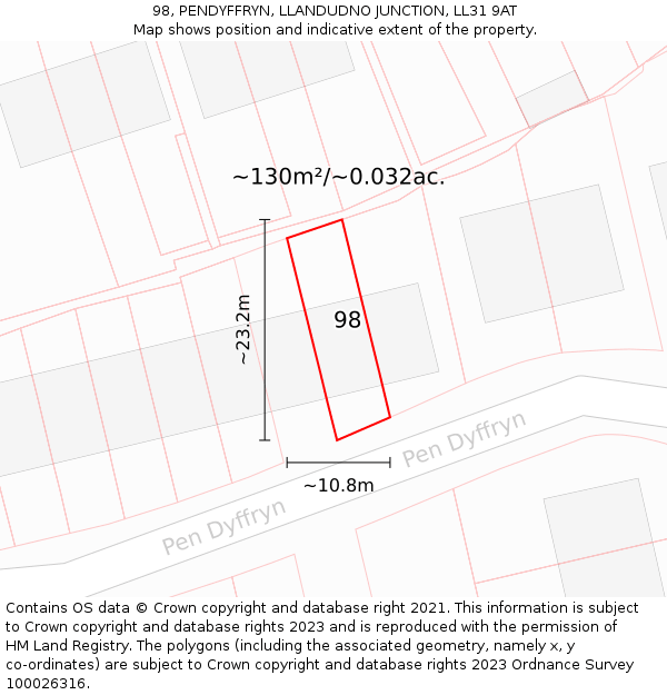 98, PENDYFFRYN, LLANDUDNO JUNCTION, LL31 9AT: Plot and title map