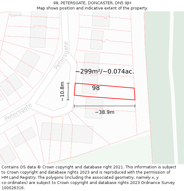 98, PETERSGATE, DONCASTER, DN5 9JH: Plot and title map