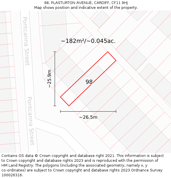 98, PLASTURTON AVENUE, CARDIFF, CF11 9HJ: Plot and title map