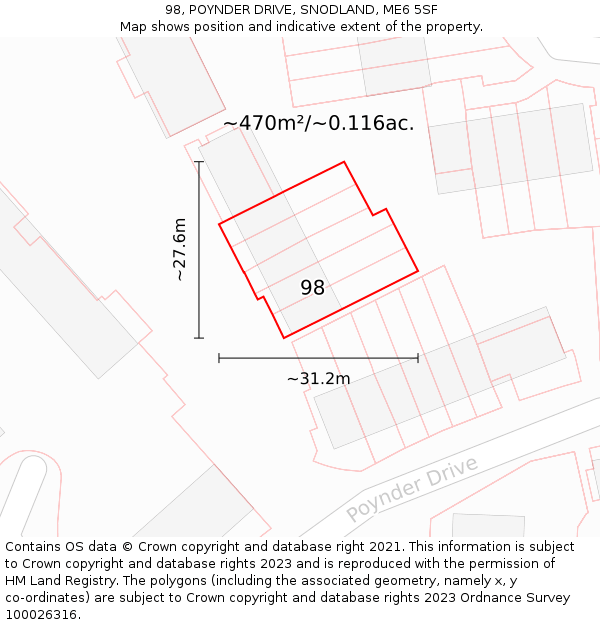 98, POYNDER DRIVE, SNODLAND, ME6 5SF: Plot and title map
