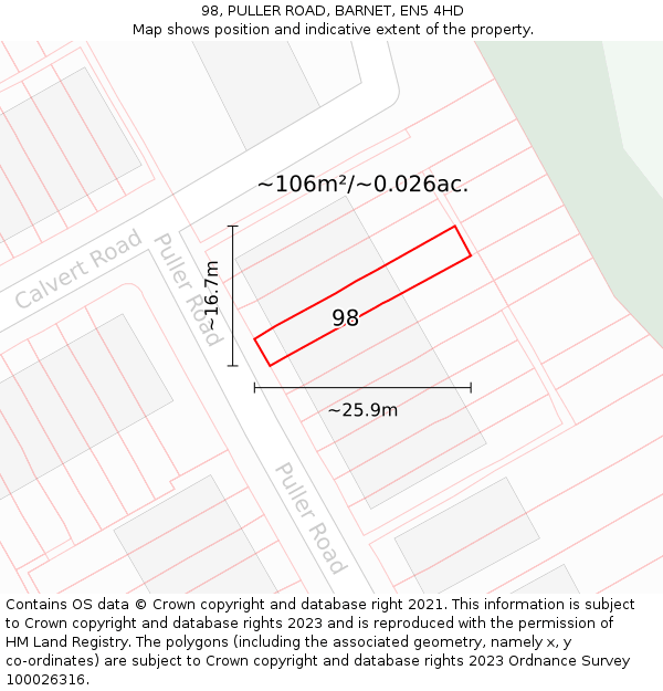 98, PULLER ROAD, BARNET, EN5 4HD: Plot and title map
