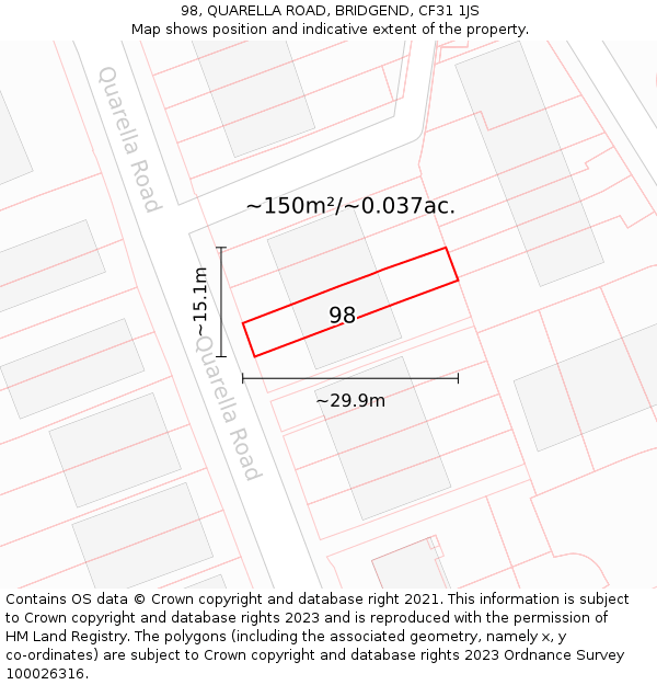 98, QUARELLA ROAD, BRIDGEND, CF31 1JS: Plot and title map