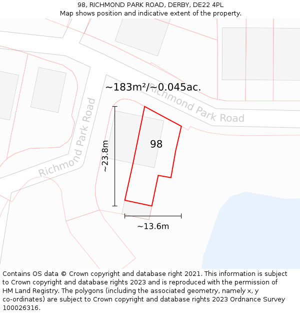 98, RICHMOND PARK ROAD, DERBY, DE22 4PL: Plot and title map