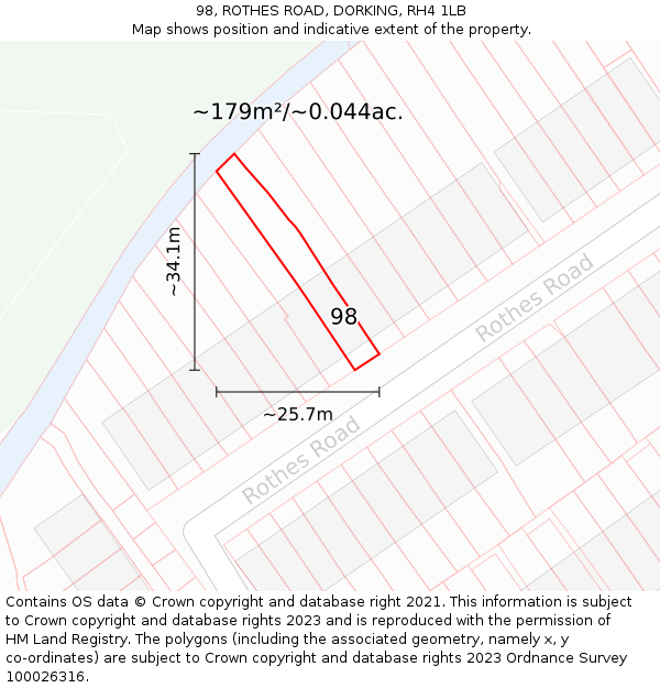 98, ROTHES ROAD, DORKING, RH4 1LB: Plot and title map