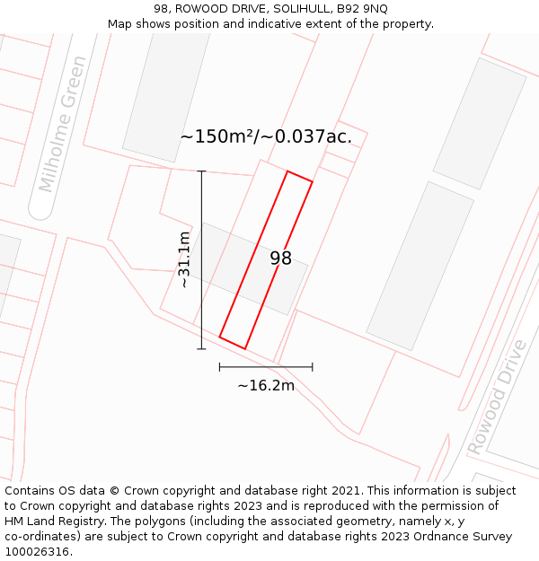 98, ROWOOD DRIVE, SOLIHULL, B92 9NQ: Plot and title map