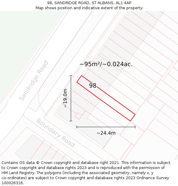 98, SANDRIDGE ROAD, ST ALBANS, AL1 4AP: Plot and title map
