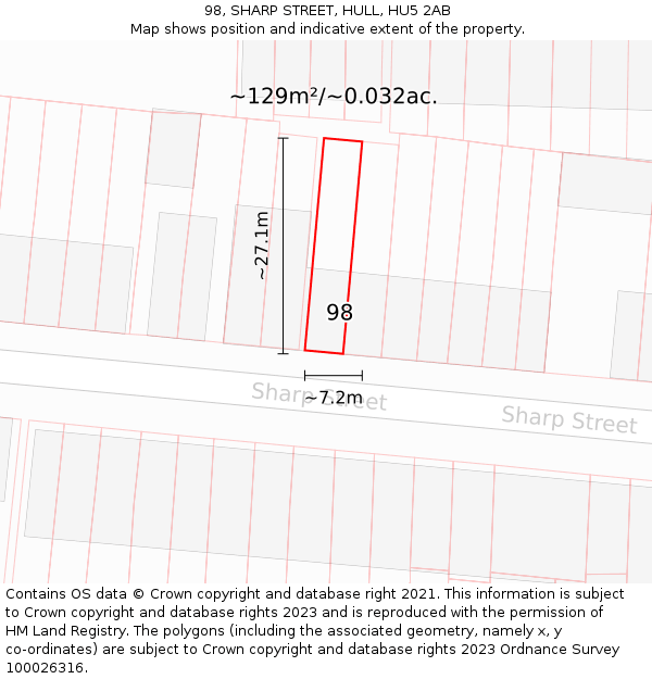 98, SHARP STREET, HULL, HU5 2AB: Plot and title map