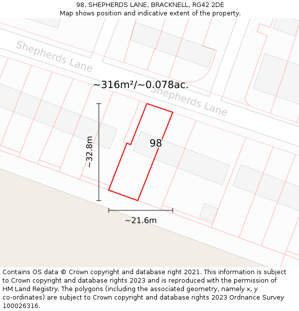 98, SHEPHERDS LANE, BRACKNELL, RG42 2DE: Plot and title map