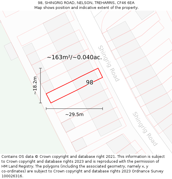 98, SHINGRIG ROAD, NELSON, TREHARRIS, CF46 6EA: Plot and title map